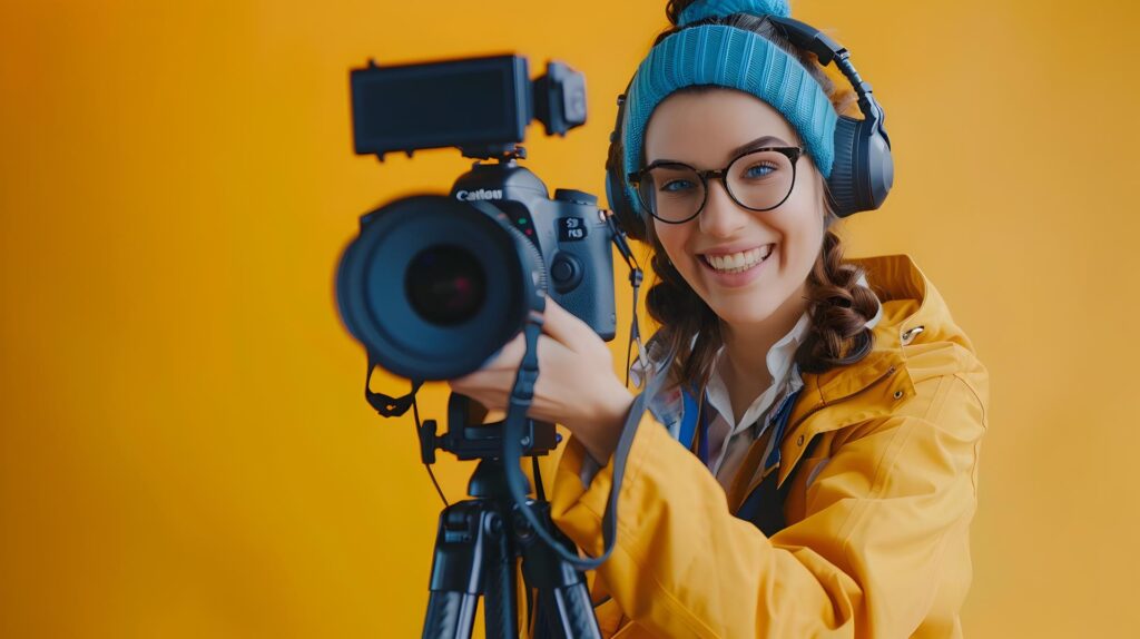 Happy Young Entertainment Specialist Excelling in Colorful Workspace